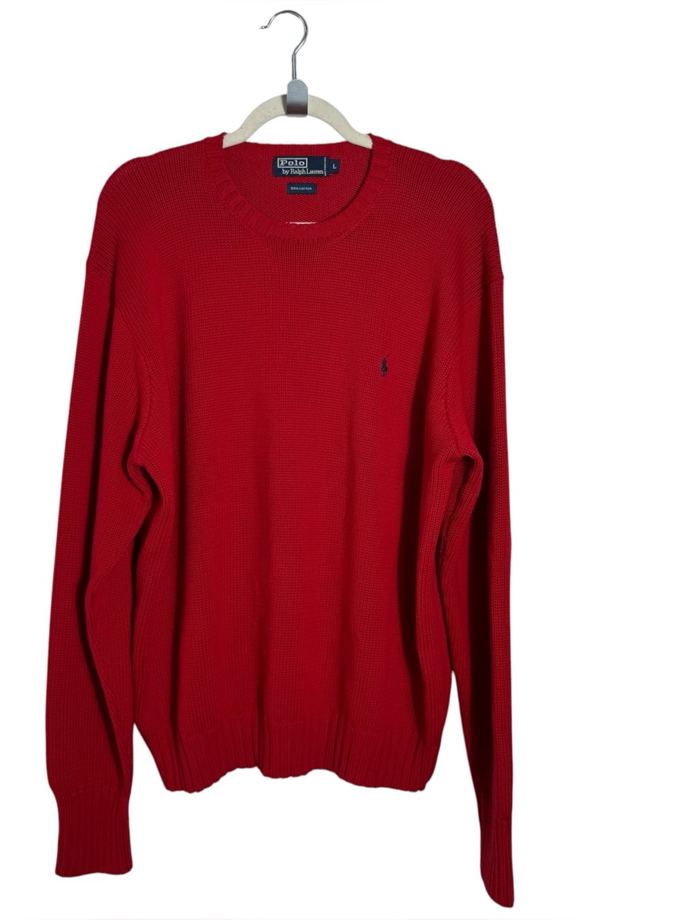 Vintage Polo Ralph Lauren Red Cotton Knit Crewneck Sweater LG